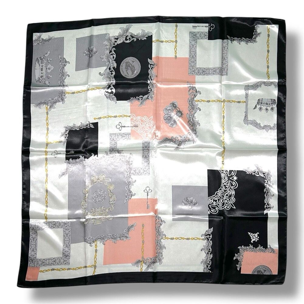 Black & Gray Scarf 35” X 35” Women Scarve Crown Headscarf Elegant